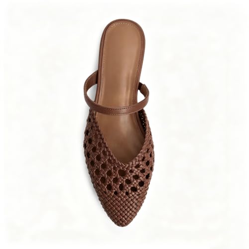 Image of Mesh Mules for Women Comfy Raffia Woven Strap Closed Pointed Toe Mule Flats Casual Slip on Dress Slides Flats