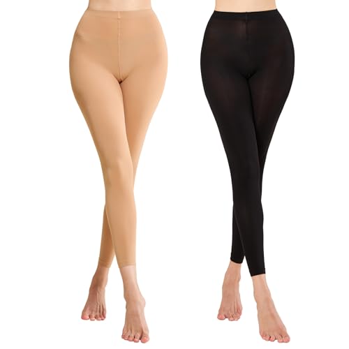 MANZI Footless Tights for Women Under Dress Opaque Footless Pantyhose 80 Denier Black/Tan Large-X-Large