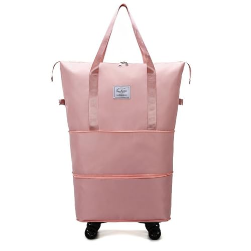 Large Foldable Travel Tote Bag Duffle Bag with Gears Gym Bag for Men Women Weekender Overnight Duffel Bag (Pink)