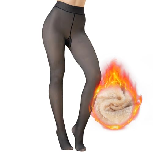 Ambesty Termiska strumpbyxor för kvinnor, fleecefodrade tights, tjocka genomskinliga fuskstrumpor, bekväma elastiska leggings tights, 300 G, M
