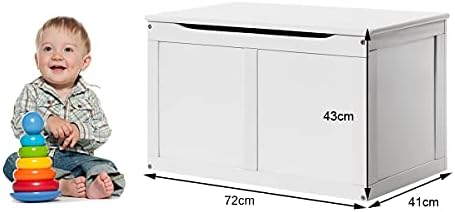 COSTWAY Kids Toy Storage Box, Wooden Children Toys Chest Organizer Cabinet Bench with Flip-Top Lid and Safety Hinge for Playroom Bedroom (White)
