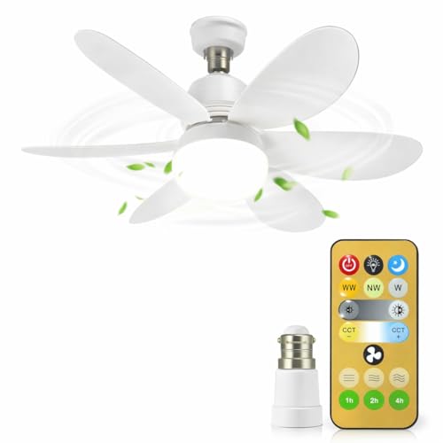 Gesto Portable Ceiling Fan with LED Light | B22 Plug & Play Fan L...
