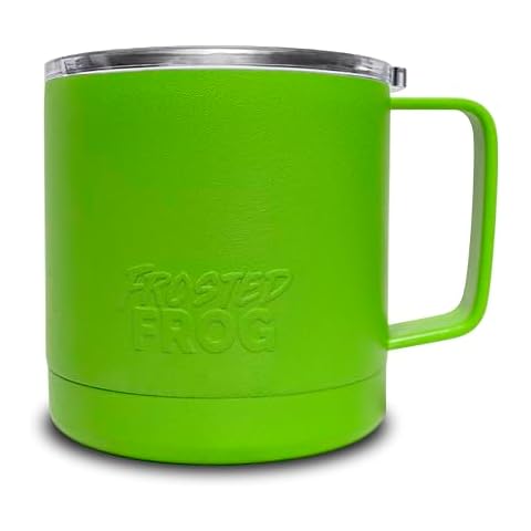 Frosted Frog Stainless Steel Insulated Coffee Mug Cup with Handle, 16OZ Double Wall Vacuum Travel Coffee Tumbler Mug with Lid Original Green Cover