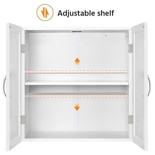 Yaheetech Bathroom Wall Cabinet, Kitchen Storage Cupboard Cabinet with 2 Doors, Wall Mount Storage Cabinet for Bathroom, Kitchen, Living Room, White