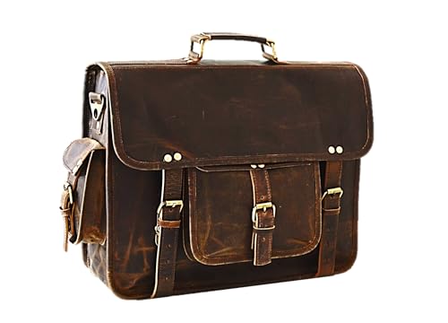 Satchel And Fable 16 inch Leather Messenger bag for men Handmade Vintage Laptop Computer Shoulder Brown Office Briefcase (Dark Brown, 16" L x 12" H x 4" W)