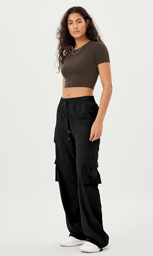 ODODOS Stretch Woven Relaxed Cargo Pants for Women Cinchable Hems Lightweight Casual Sweatpants with Pockets2