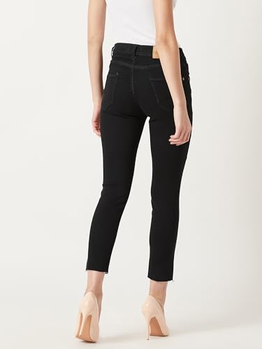 Image of Miss Chase Women's Skinny High Rise Cropped Length Fringe Detailing Stretchable Denim Jeans
