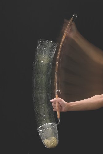 Shin-Etsu Works TS Ramen Dedicated Power Tebo Round Bottom with Hook (8 Mesh) Body: Stainless Steel (18-8) / Handle: Natural Wood Japan ATB1102