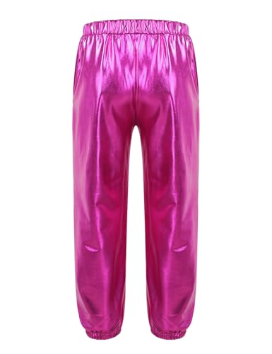 Boys Girls Shiny Metallic Waistband Dance Pants Hip-hop Street Dance Sweatpants Harem Pants with Pokcet2