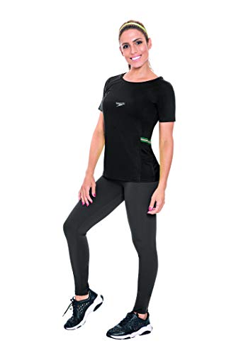 Speedo Tape Camiseta de Manga Curta, Mulheres, Preto, G