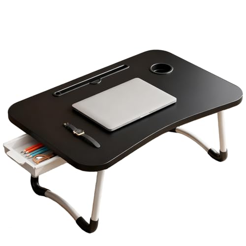 Bandeja para Cama con Cajón, Mesa Plegable de Desayuno, Ideal para Portátil, Ordenador y Libros, Ergonómica, Mesa Auxiliar con Atril para Leer en la Cama