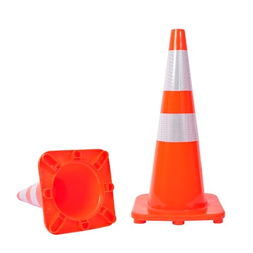 2 Pack 28 Inch Traffic Safety Cones Parking Cones with Reflective Collars Heavy Duty Orange Base Construction Cone Structurally Stable for Road Warning Parking Lot Public Place Traffic Control (2)