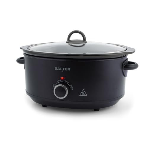 Salter Kuro 6.5L Slow Cooker – Electric Cooking Pot, 3 Heat Settings, Keep Warm Function, Dishwasher Safe Removable Ceramic Pot, Tempered Glass Lid, Cool-Touch Handles, 320W, Black, EK6250MBLK