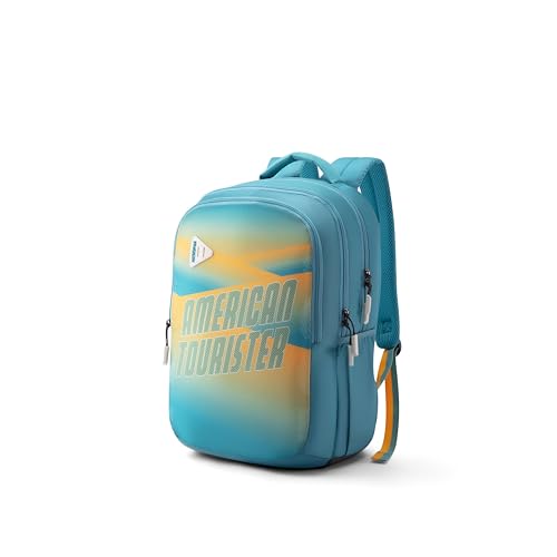 Image of American Tourister Nexa Style 03 | 32 L Backpack | 3 Compartments | School & College Bag for Men & Women | Grey /Yellow | 1 Yr Global Warranty