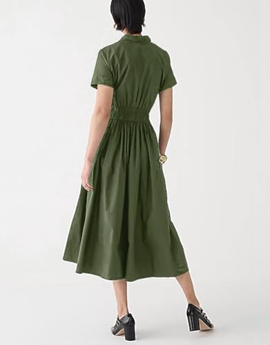 Ladyful Women Casual Button Down Short Sleeve Shirt Dress Tie Waist Midi Shirt Dress Elegant Business Party3