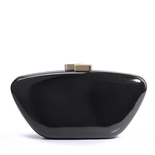 HOXIS Glossy Patent Leather Evening Clutch Bag with Detachable Chain Women's Purse for Wedding Party Prom (Black)
