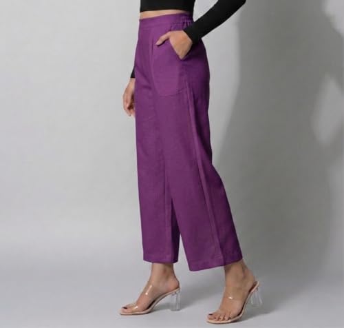 Image of Moirai Pure Cotton Wide Leg Women Trouser Stylish Mid Rise Relaxed Straight Fit Loose Pants Casual Travel Office Formal Wear