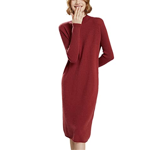 Robe tricotée 100% cachemire Haitpant - Col rond - Rouge - Taille M