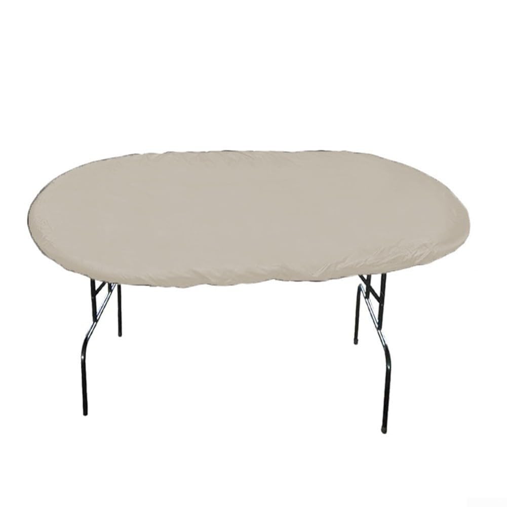 RiseNova Oval Game Table Cover 420D Oxford Waterproof Poker Table Dust Protector with Drawstring 244x122cm for Outdoor Patio Garden Use(Beige)