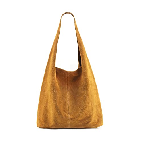 MODELISA - Bolso Saco Antelina Shopper Casual Mujer (Camel)