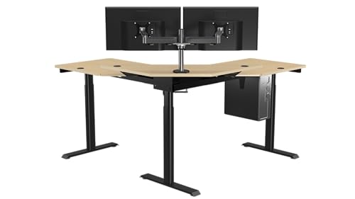 Image of VERSADESK 60 inch x 60 inch Electric L-Shaped Corner Standing Desk, Commercial Grade Height Adjustable Sit Stand Workstation, Ergonomic Computer Desk for Home Office, Black Frame, Maple Surface