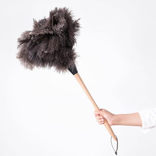 Ostrich Feather Duster with Wooden Handle, 22.4 inch