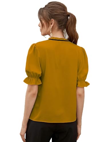 Image of Stylistico Soft Polyester Formal Stylish tie-up Office Solid Western Summer Short v-Neck Casual Plain Puff Half Sleeves Tops for Women Latest
