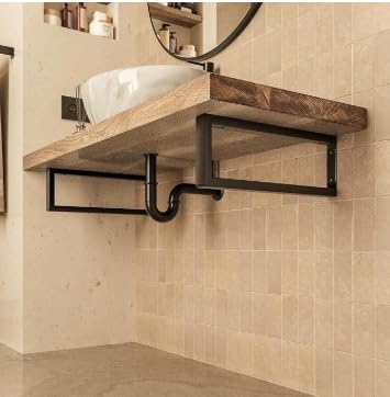 Consola de pared, juego de 2 soportes para estanterías de metal negro, 40 x 10 cm, acero al carbono, soporte rectangular para lavabo y lavabo