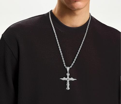 Cross Necklace for Men, Stainless Steel Christian Cross Pendant Necklaces for Men, Silver Chain Necklace for Men, Fade-Resistant, Stylish Jewelry Gift for Him
