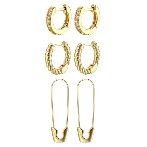 Image of Shining Diva Fashion Anti Tarnish Jewellery Celebrity Inspired 14k Real Gold Plated Simple Plain Link Chain Chunky Huggie Hoop Trendy Stylish Copper Earrings for Women Girls