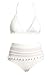 Dokotoo Womens Ladies Sporty Athletic High Waist 2 Pieces Halter Fashion Bikini Set Padded Solid Tassel Swimsuit Swimwear Bathing Suit with Bottom Small A White