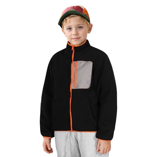Boys Winter Fleece Jacket Warm Outerwear Lightweight Full Zip Jacket Polar Fleece Lined Hoodless Hoodie for Kids - Main Image