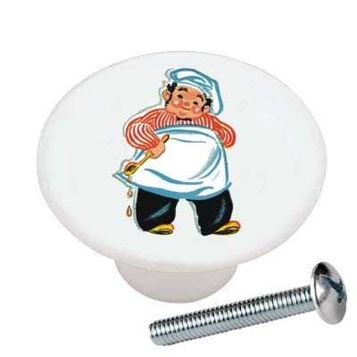 Baker & Chef Vintage 1950's Chef from Food & Drink Kitchen Series Drawer Knob Pull Handle Ceramic Circle Round Shape Cabinet Drawer Pulls Cupboard Knobs with Screws for Home Office Cabinet Cupboard