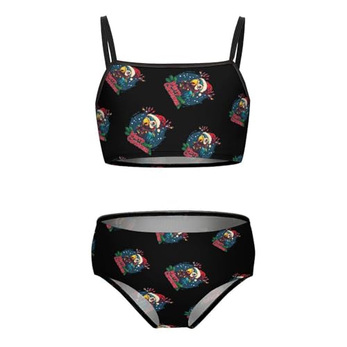 Merry Christmas Parrot Girls Swimsuits Two Piece Bikini Sets Beach Sport Swimwear Bathing Suit