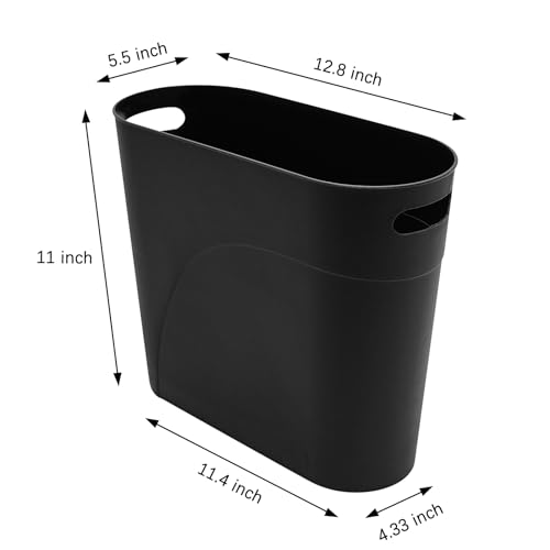Image of 2 Pack 3.2 Gallon Plastic Trash Cans for Bathroom, Small Waste Bins with Handles, Compact Garbage Containers for Narrow Spaces, Recycle Wastebaskets for Office, Kitchen, Bedroom, Living Room (black)
