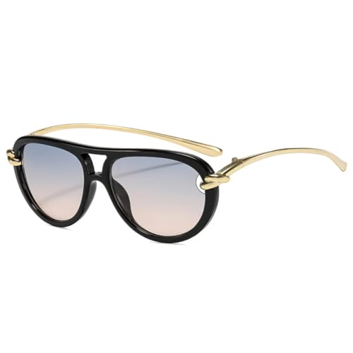 PYYLTTP Gafas de sol de lujo con doble puente para mujer, populares y a la moda, con montura ovalada, con protección UV400 para hombre (negro, azul y rosa).