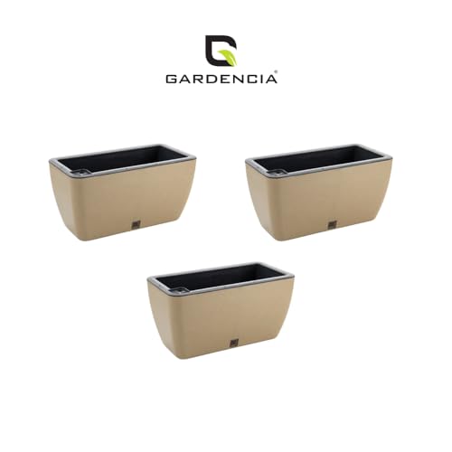 Image of GARDENCIA Self Watering Flower Pots for Outdoor Indoor Gardening /Rectangle Big Plant Pot with Polypropylene UV Material /Decorative Modern Gamla (Recta Big Stone Gold, Pack of 3)