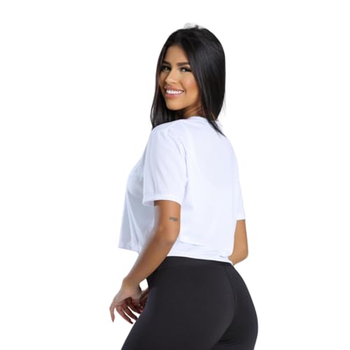 Camiseta Cropped Feminino Curta De Academia Tecido Leve E Fresco (BR, Alfa, M, Regular, Branco)