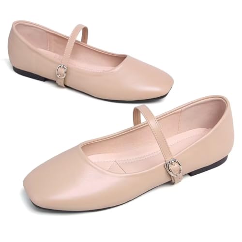 Image of LUXINYU Women's Slip on Flats,Classy Round Toe Solid Classic Mary Jane Ballet Dance Shoes Soft Comfortable PU Flat Shoes