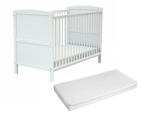 AT4 - Cuna bebé con lateral abatible con colchón ESSENTIEL madera - Blanco - 60 x 120-124 x 64 x 86,50 cm