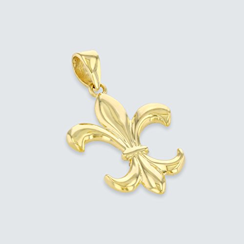 Solid 14K Yellow Gold Simple Fleur de Lis Charm Pendant Necklace3