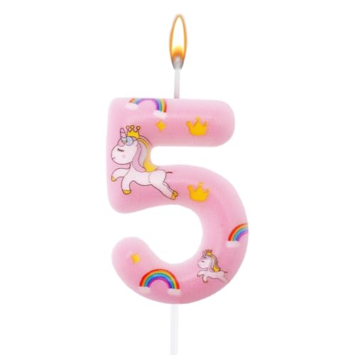 KOBOKO Velas de cumpleaños de unicornio 5º cumpleaños niña