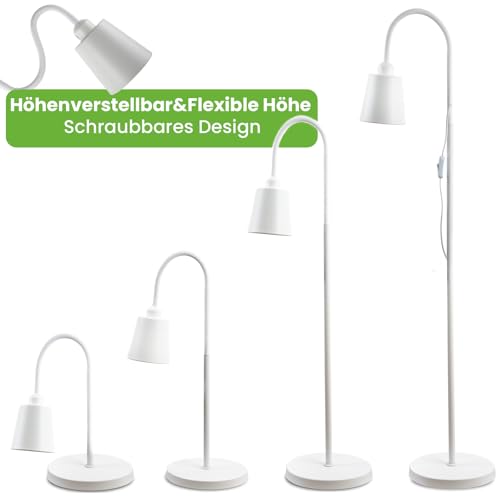Lumiled Stehlampe Weiß höhenverstellbar Leselampe Schreibtischlampe E27 max 13W LED 230V Metall Modern Standleuchte für Wohnzimmer Schlafzimmer Büro Lampenshirm Bodenlampe ohne Leuchtmittel