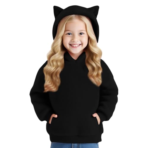 Generisch Sudadera de manga larga para niña con orejas de gato, forro polar de gran tamaño, monocolor, deportiva, chaqueta de ocio, cálido, a prueba de viento, sudadera divertida, parte superior
