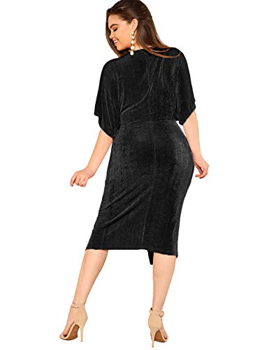 Floerns Women's Short Sleeve V Neck Twist Front Split Midi Dress Black 0XL - Image 3