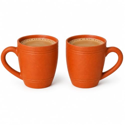 Image of Clay Coffee Mugs Set of 2 with Handle | Handmade Terracotta Tea Cups 375 ml | Natural Earthen Kulhad Mug for Tea, Coffee, Milk & Beverages | Eco-Friendly Mitti Cup Set for Home & Office Use