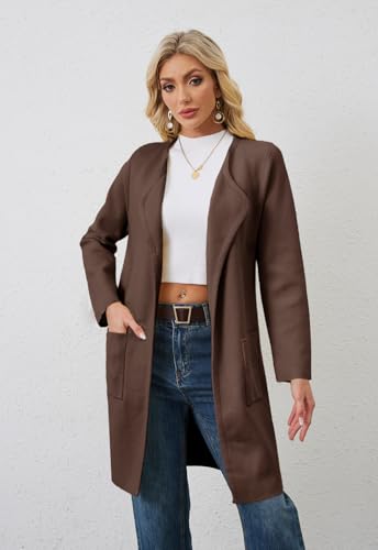 Image of Alaster Queen Women's Open Front Knit Long Fall Sweater Cardigan Coatigan | Long Sleeve,Wide Lapel Neck,Soft Knit Sweater Fabric,Two Patch Pockets,Outerwear Jacket,Work,Daily Wear,2026 Trendy Lady Coat
