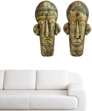 Tribal Mask in Wrought Iron of Man and Woman Wall Décor