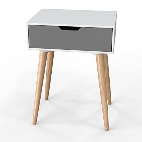 Image of Brown Art SHOPPEE Grey & White Wooden End Table with Drawer, Bedside Table