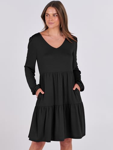 ANRABESS Womens Long Sleeve Dress 2025 Fall Casual V Neck Tiered Flowy Short Dresses Beach Travel Vacation Outfits2